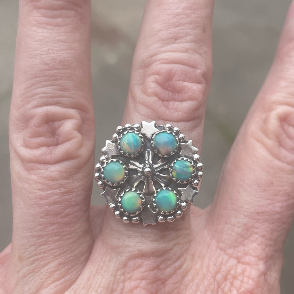 Large Southwestern Ethiopian Opal and 925 Ornate Silver Ring💕